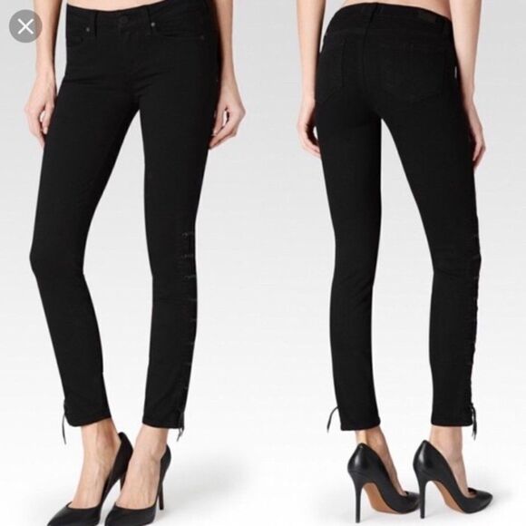 𝅺PAIGE Verdugo Ankle Jeans Black Lace Up 27